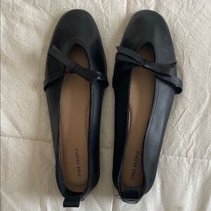 Free People Black Leather Flats with Bow